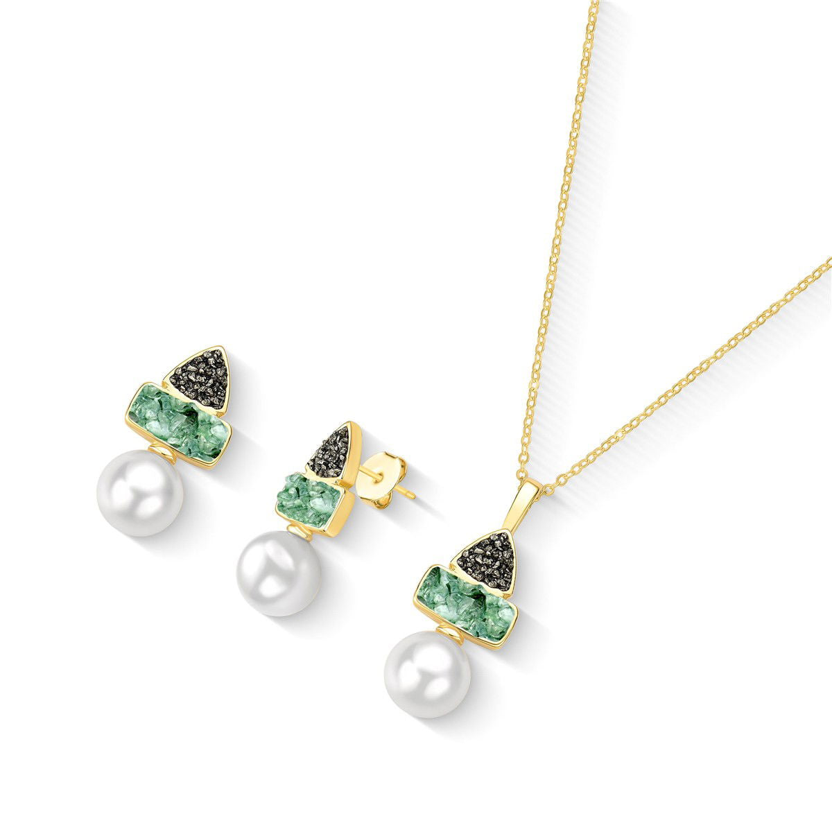 Conjunto Possebon Folheado a Ouro - Pedra Natural