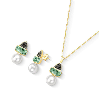 Conjunto Possebon Folheado a Ouro - Pedra Natural