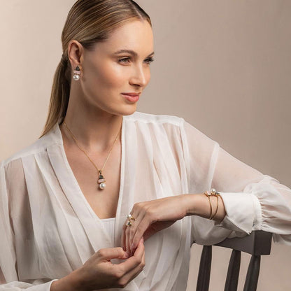 Conjunto Possebon Folheado a Ouro - Pedra Natural