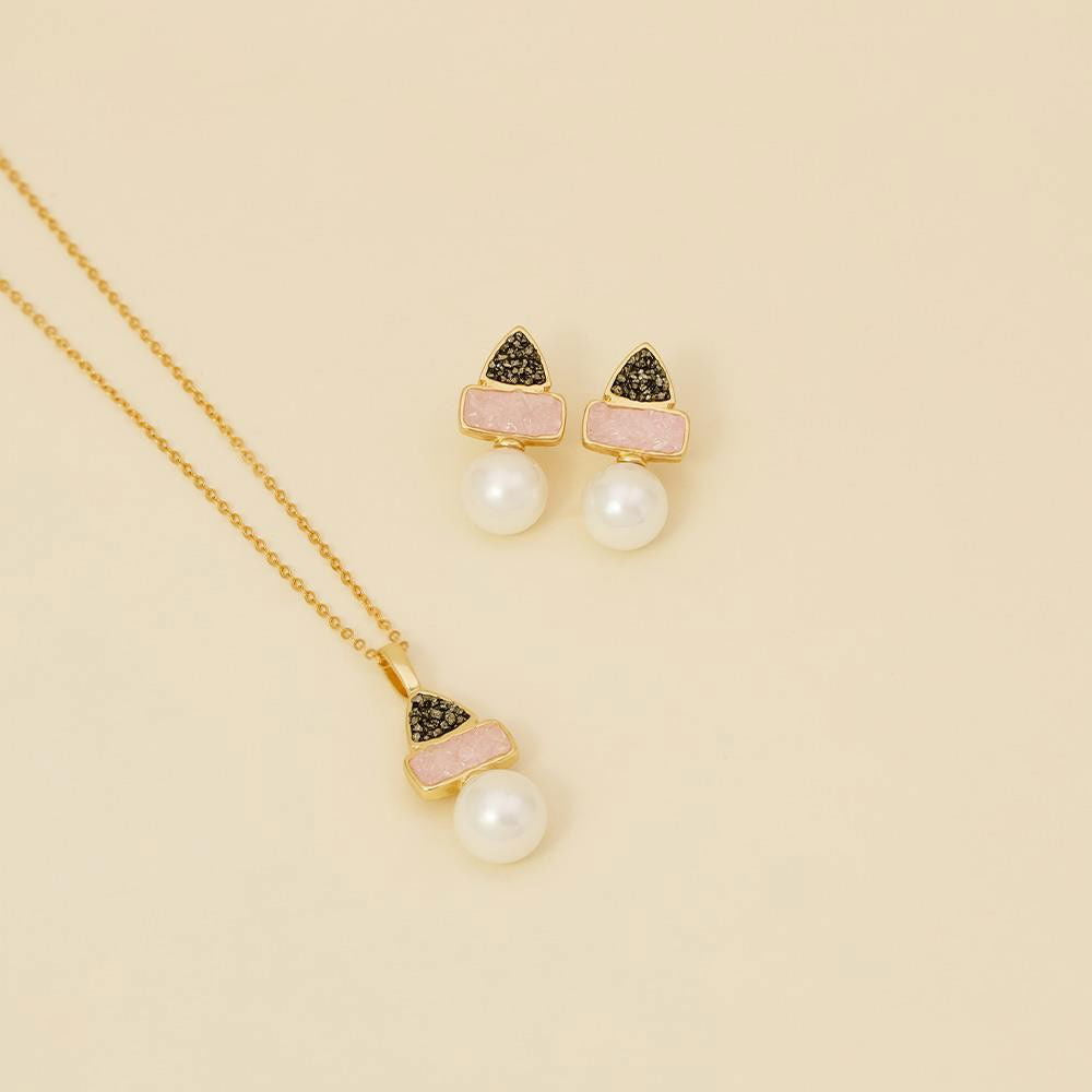 Conjunto Possebon Folheado a Ouro - Pedra Natural