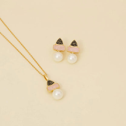 Conjunto Possebon Folheado a Ouro - Pedra Natural