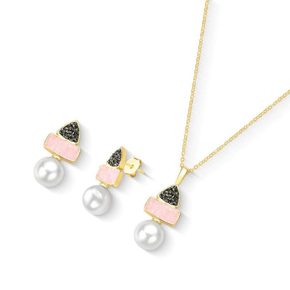 Conjunto Possebon Folheado a Ouro - Pedra Natural