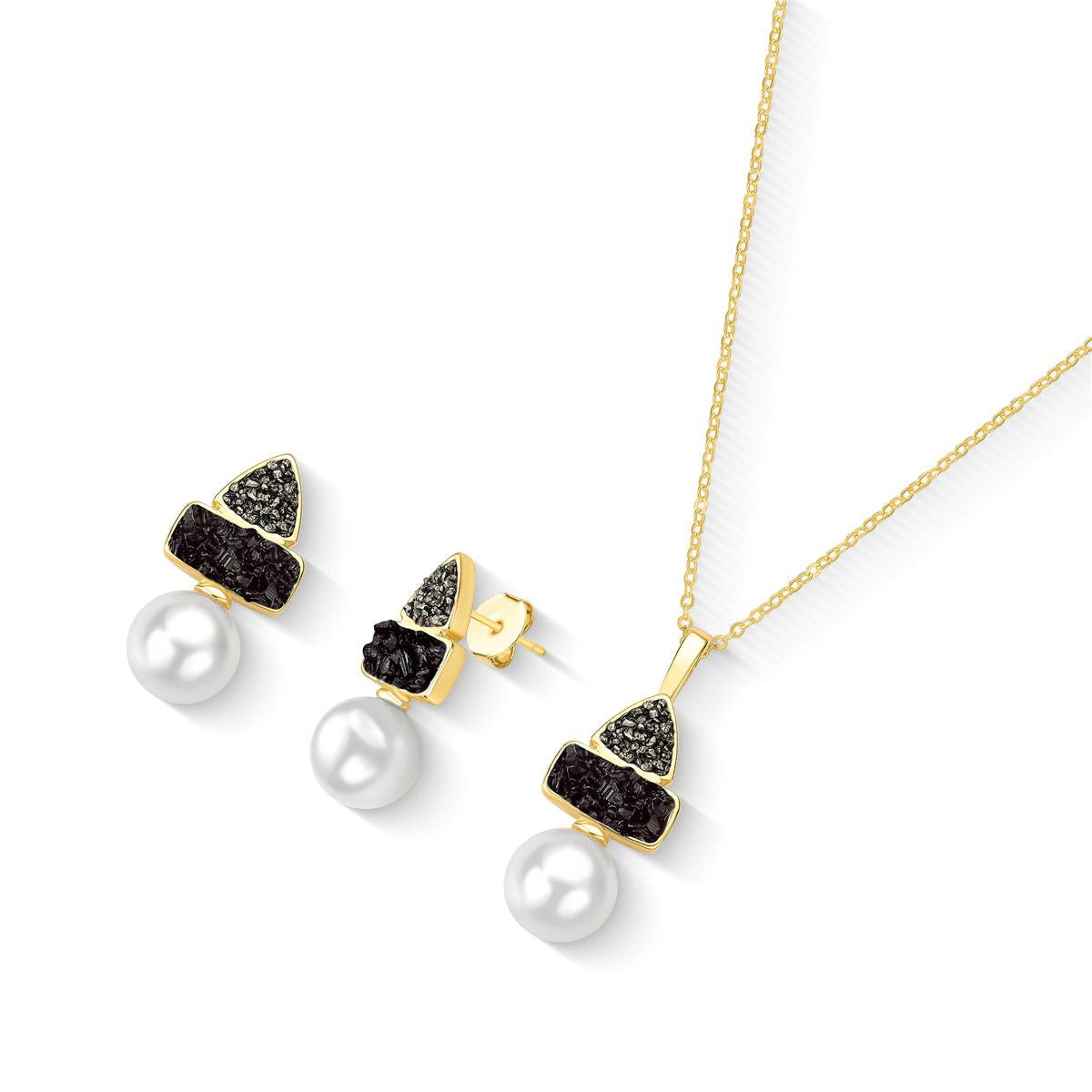 Conjunto Possebon Folheado a Ouro - Pedra Natural