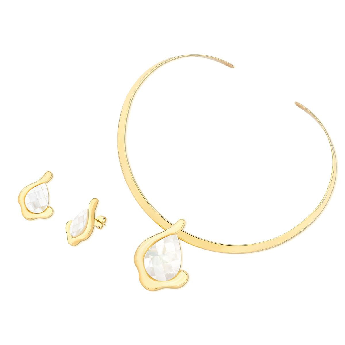 Conjunto Brilhato Pedras Naturais Brasileiras — Folheado a Ouro
