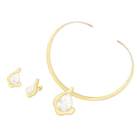 Conjunto Brilhato Pedras Naturais Brasileiras — Folheado a Ouro