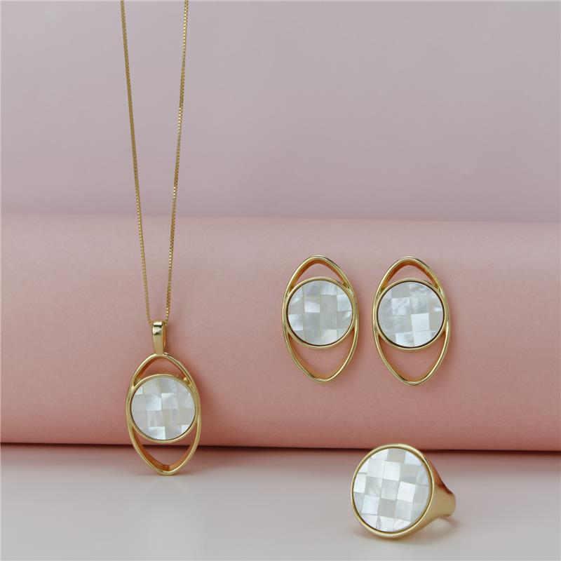 Conjunto Brilhato Pedras Naturais Brasileiras — Folheado a Ouro