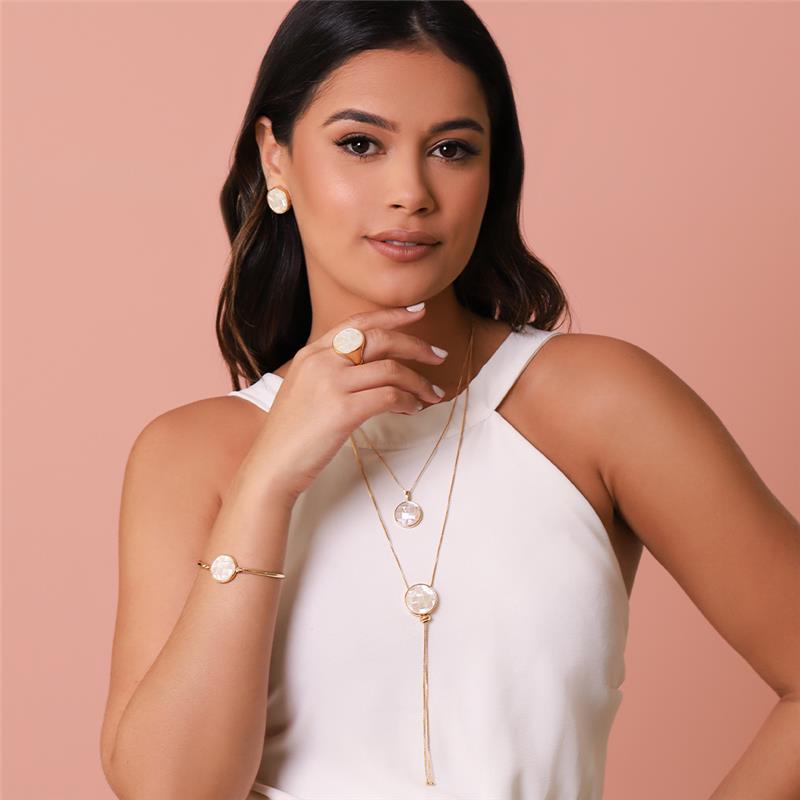 Conjunto Possebon Folheado a Ouro - Pedra Natural