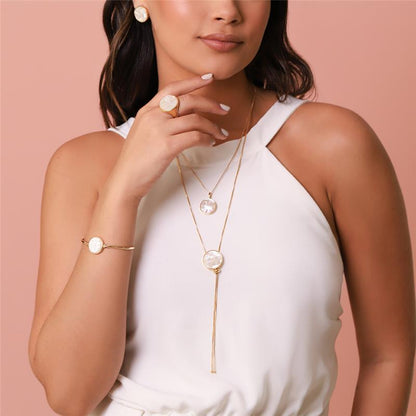 Conjunto Possebon Folheado a Ouro - Pedra Natural