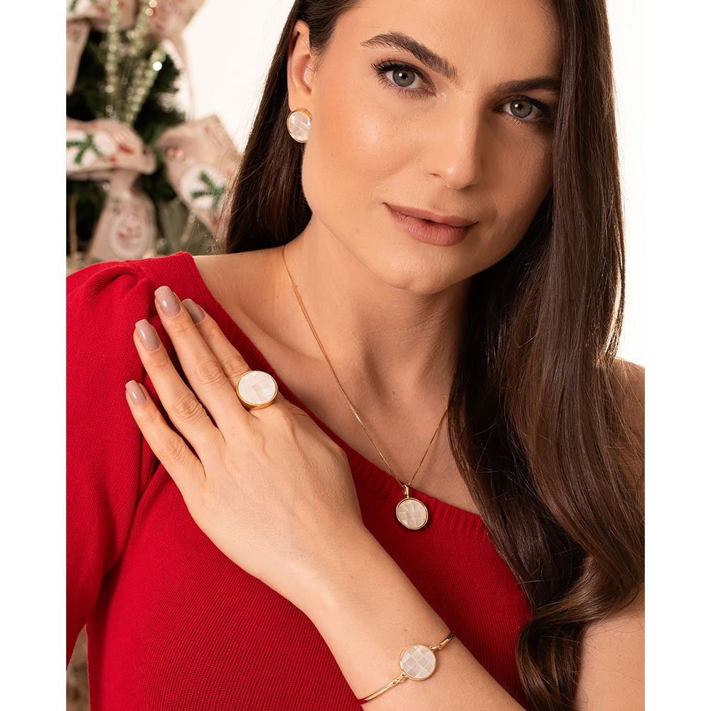 Conjunto Possebon Folheado a Ouro - Pedra Natural