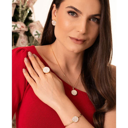 Conjunto Possebon Folheado a Ouro - Pedra Natural