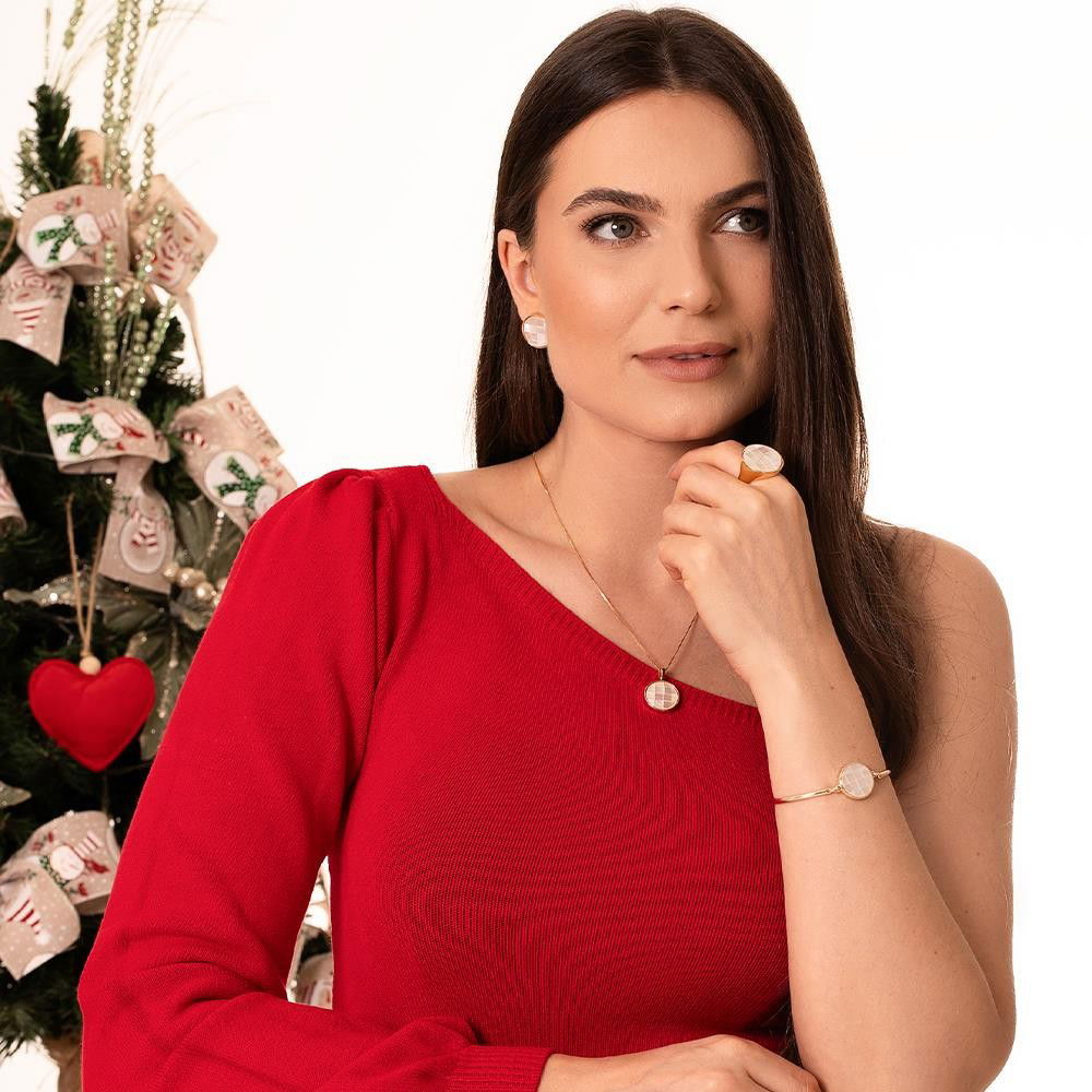 Conjunto Possebon Folheado a Ouro - Pedra Natural