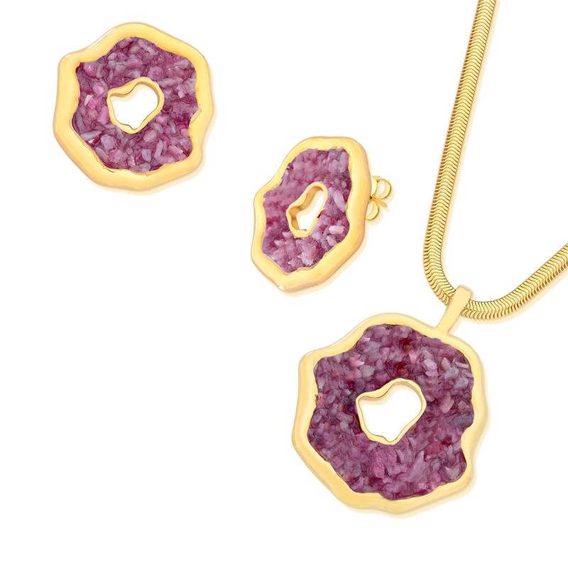 Conjunto Brilhato Pedras Naturais Brasileiras — Folheado a Ouro
