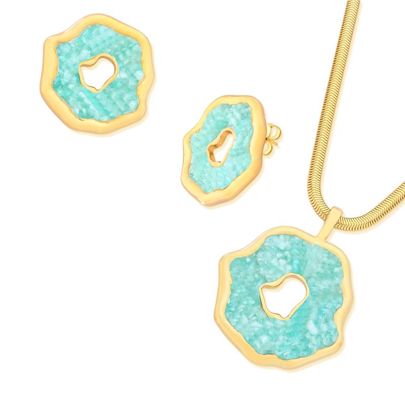 Conjunto Brilhato Pedras Naturais Brasileiras — Folheado a Ouro