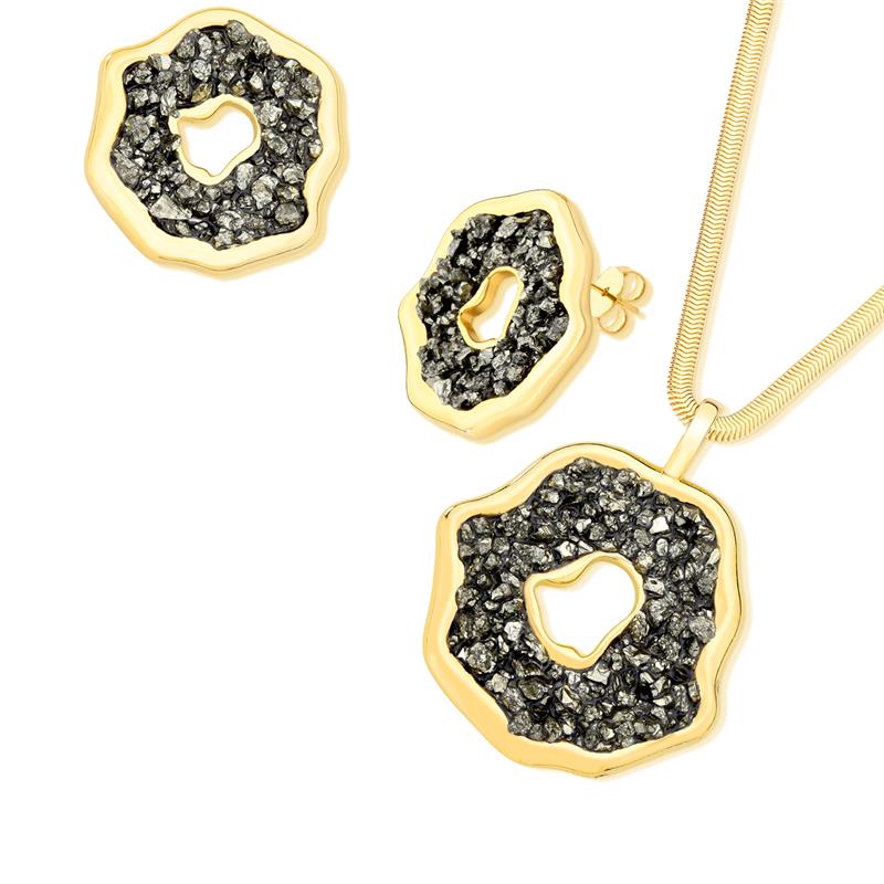 Conjunto Brilhato Pedras Naturais Brasileiras — Folheado a Ouro