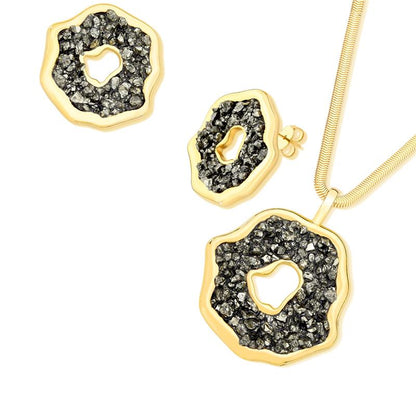 Conjunto Brilhato Pedras Naturais Brasileiras — Folheado a Ouro