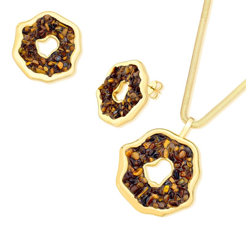Conjunto Brilhato Pedras Naturais Brasileiras — Folheado a Ouro