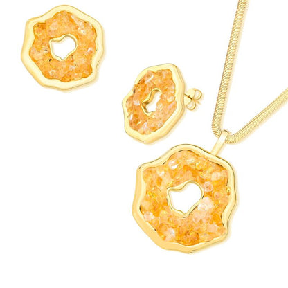 Conjunto Brilhato Pedras Naturais Brasileiras — Folheado a Ouro