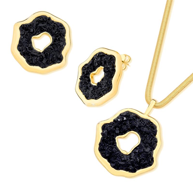 Conjunto Brilhato Pedras Naturais Brasileiras — Folheado a Ouro