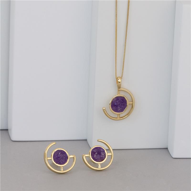 Conjunto Brilhato Pedras Naturais Brasileiras — Folheado a Ouro