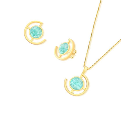 Conjunto Brilhato Pedras Naturais Brasileiras — Folheado a Ouro