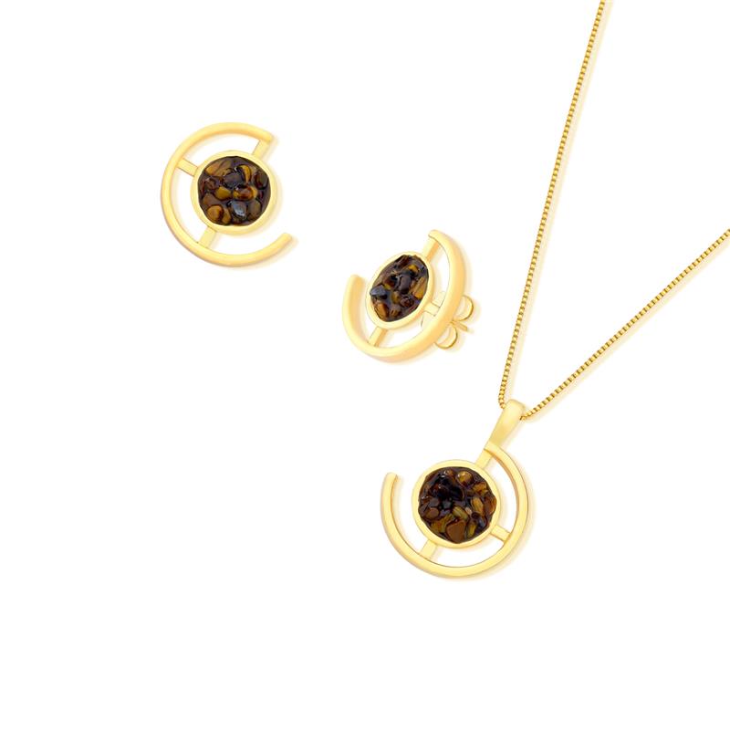 CONJUNTO FOLHEADO A OURO