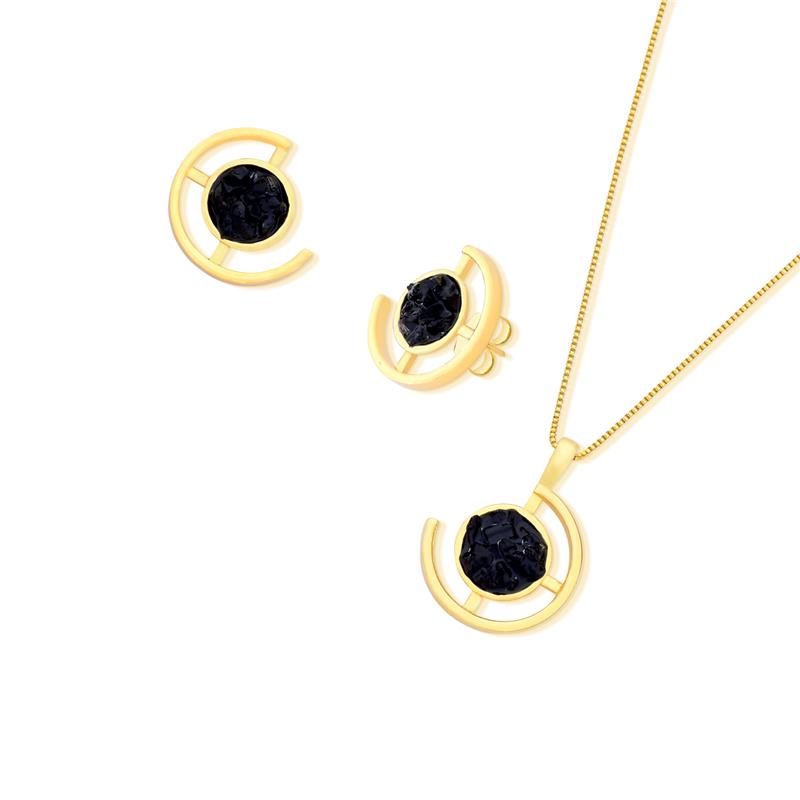 CONJUNTO FOLHEADO A OURO