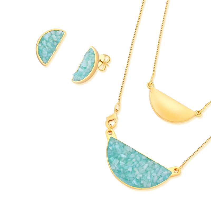 Conjunto Brilhato Pedras Naturais Brasileiras — Folheado a Ouro