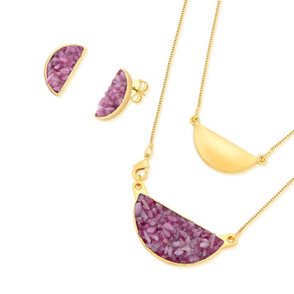 Conjunto Brilhato Pedras Naturais Brasileiras — Folheado a Ouro