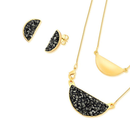 Conjunto Brilhato Pedras Naturais Brasileiras — Folheado a Ouro