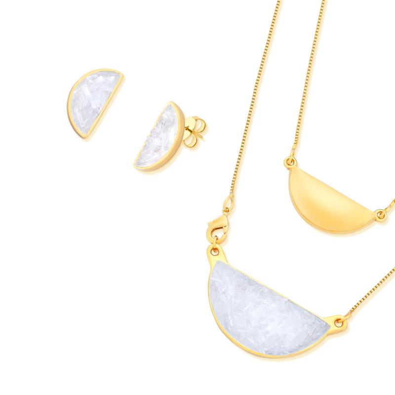 Conjunto Brilhato Pedras Naturais Brasileiras — Folheado a Ouro