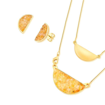 Conjunto Brilhato Pedras Naturais Brasileiras — Folheado a Ouro