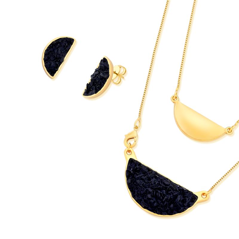 Conjunto Brilhato Pedras Naturais Brasileiras — Folheado a Ouro