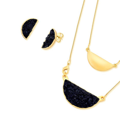 Conjunto Brilhato Pedras Naturais Brasileiras — Folheado a Ouro