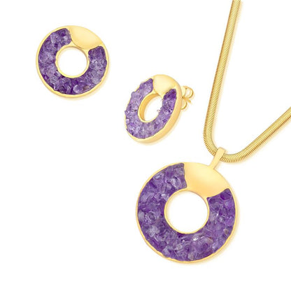 Conjunto Brilhato Pedras Naturais Brasileiras — Folheado a Ouro