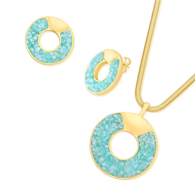 Conjunto Brilhato Pedras Naturais Brasileiras — Folheado a Ouro