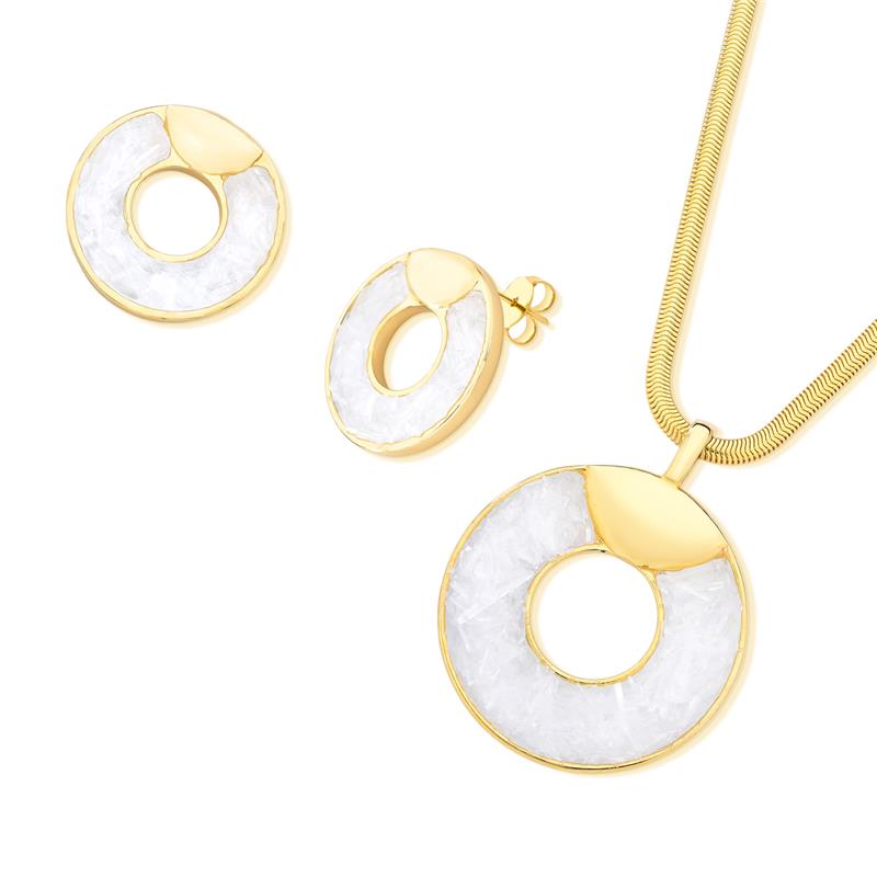 Conjunto Brilhato Pedras Naturais Brasileiras — Folheado a Ouro