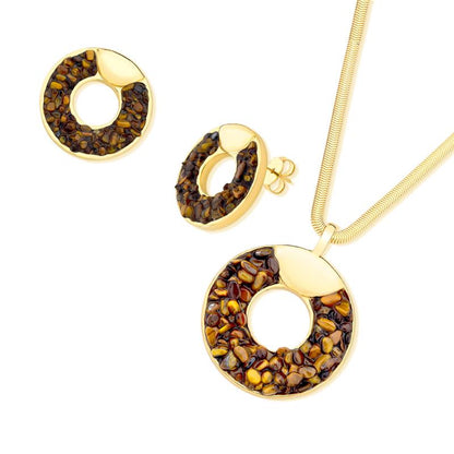 Conjunto Brilhato Pedras Naturais Brasileiras — Folheado a Ouro