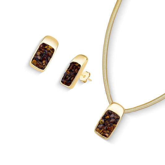 Conjunto Brilhato Pedras Naturais Brasileiras — Folheado a Ouro