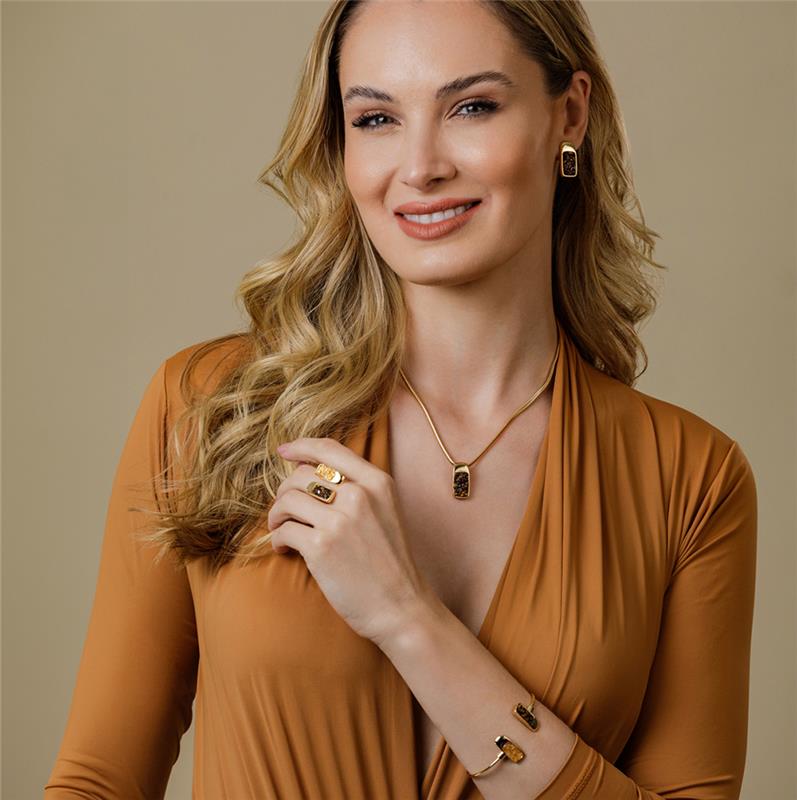 Conjunto Brilhato Pedras Naturais Brasileiras — Folheado a Ouro
