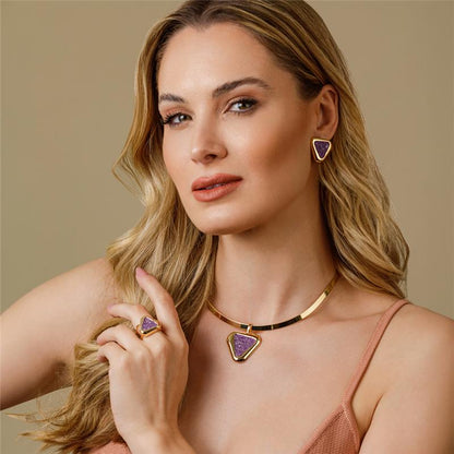 Conjunto Brilhato Pedras Naturais Brasileiras — Folheado a Ouro