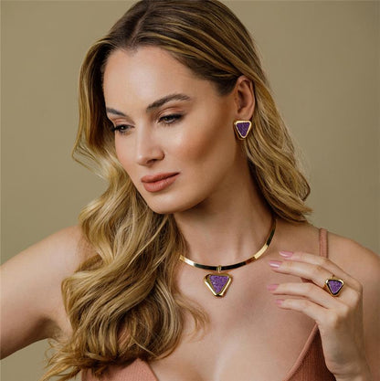 Conjunto Brilhato Pedras Naturais Brasileiras — Folheado a Ouro
