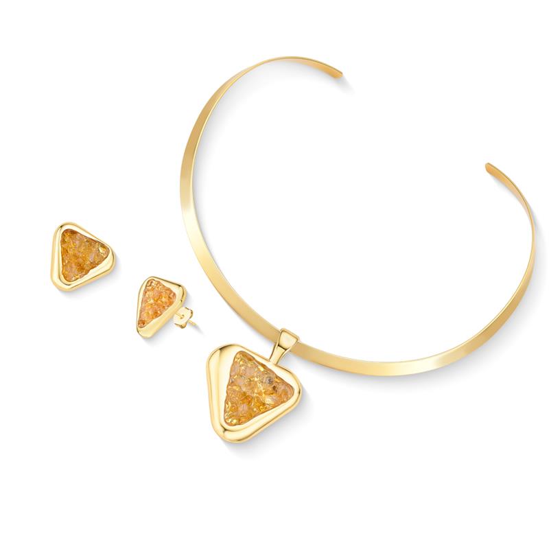 Conjunto Brilhato Pedras Naturais Brasileiras — Folheado a Ouro