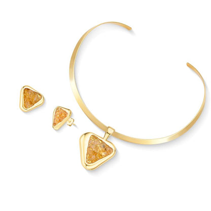 Conjunto Brilhato Pedras Naturais Brasileiras — Folheado a Ouro