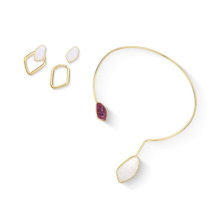 Conjunto Brilhato Pedras Naturais Brasileiras — Folheado a Ouro
