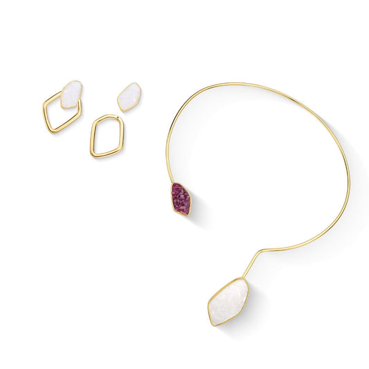 Conjunto Brilhato Pedras Naturais Brasileiras — Folheado a Ouro