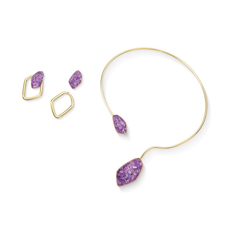 Conjunto Brilhato Pedras Naturais Brasileiras — Folheado a Ouro