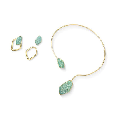 Conjunto Brilhato Pedras Naturais Brasileiras — Folheado a Ouro