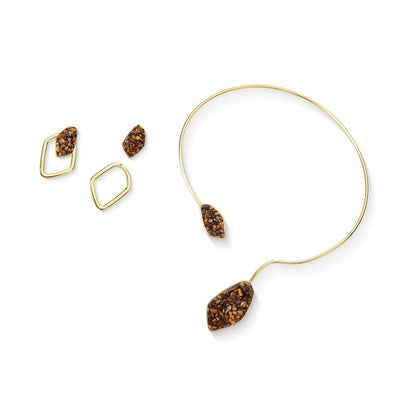 Conjunto Brilhato Pedras Naturais Brasileiras — Folheado a Ouro