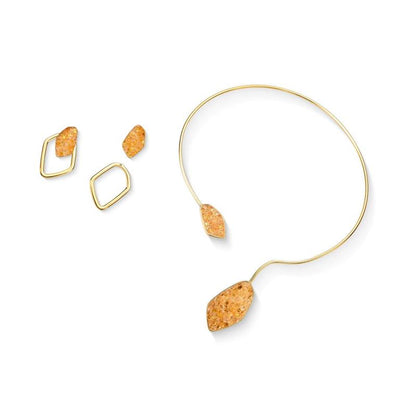 Conjunto Brilhato Pedras Naturais Brasileiras — Folheado a Ouro