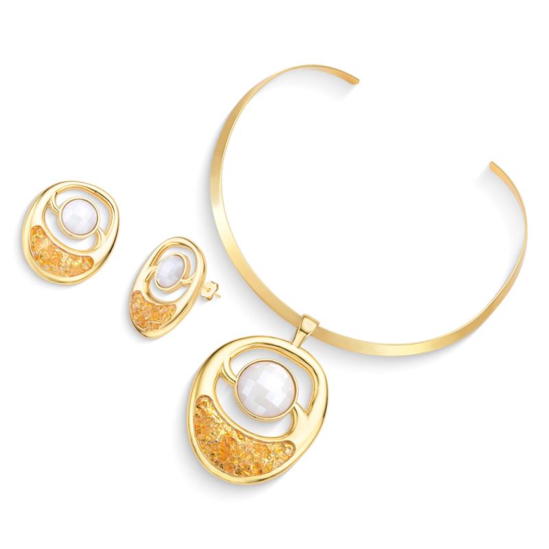 Conjunto Brilhato Pedras Naturais Brasileiras — Folheado a Ouro